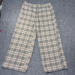 American Eagle Plaid Super High-Rise Baggy Wide Leg Pants Grey Tan Blue Size 14S